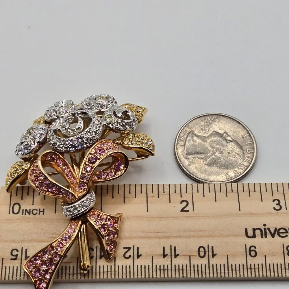 Swarovski Crystal Brooch Flower Bouquet Pink Cancer Awareness Compassion 98 Sign - Picture 13 of 13